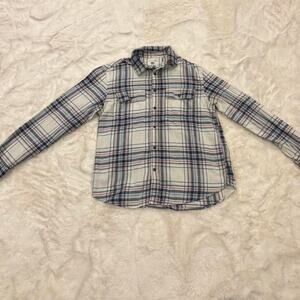 White and Blue Striped Vintage Plaid button